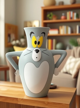 可爱汤姆猫花瓶树脂工艺品创意插花笔筒居家客厅桌面装饰礼物摆件