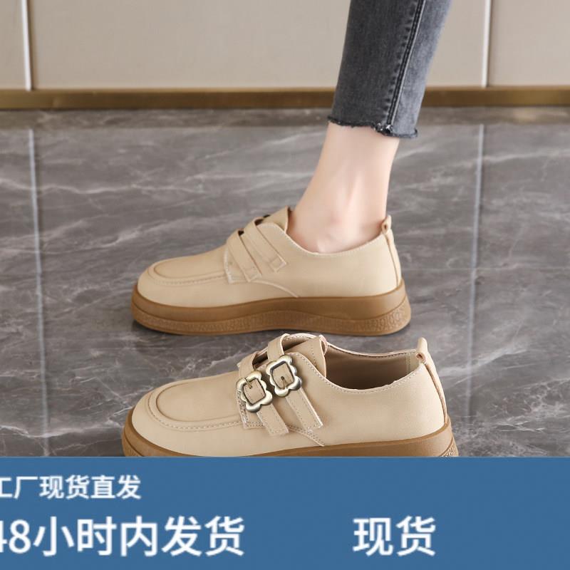 一脚蹬乐福鞋女皮面防水通勤工作单鞋34码春季时尚妈妈豆豆小皮鞋