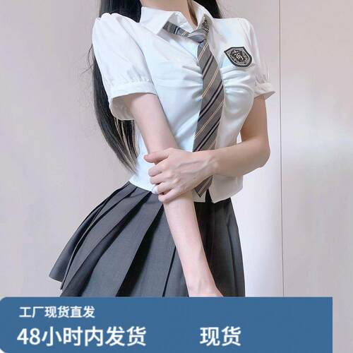 织野鹿制服学院风日系校供感收腰白衬衫长短袖百褶裙制服套装