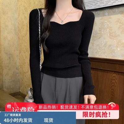 早秋2025年新款高级感低领黑色秋冬内搭打底显瘦针织衫毛衣上衣女