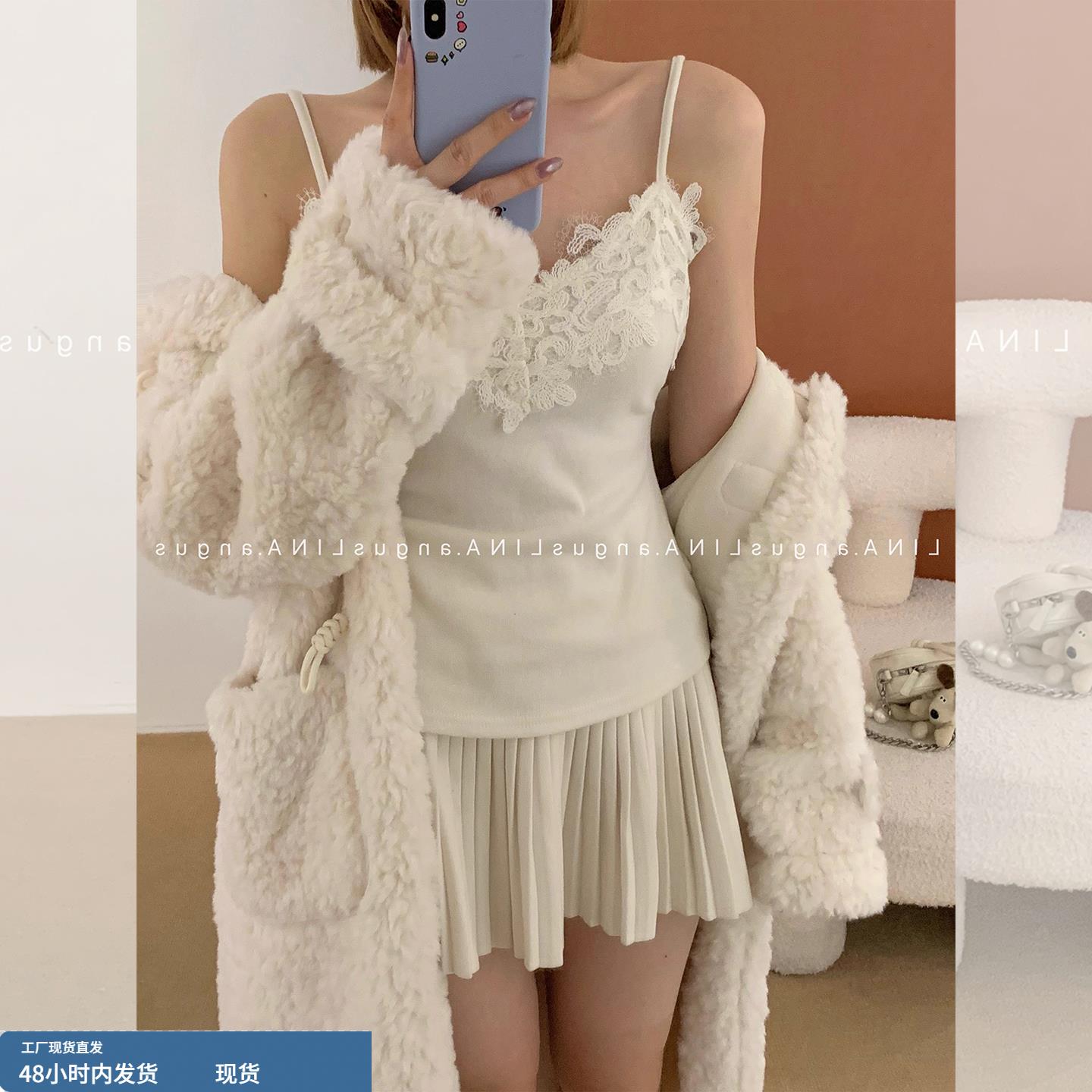 温柔风蕾丝花边吊带背心女秋冬新款别致气质修身显瘦内搭无袖上衣