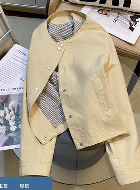 淡黄色时尚高级感风衣短外套女2025春季新款韩版宽松小个子上衣潮