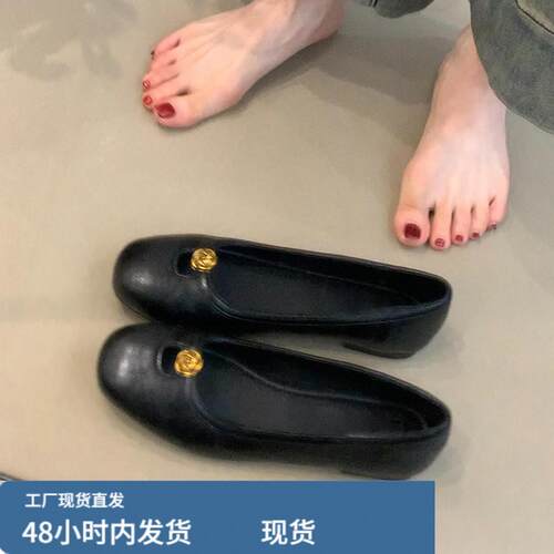 羊皮版~复古简约百搭平底舒适小单鞋女一脚蹬圆头真皮浅口晚晚鞋