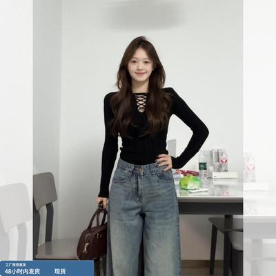 法式辣妹黑色镂空长袖针织打底衫女秋冬季穿搭高级感修身内搭上衣