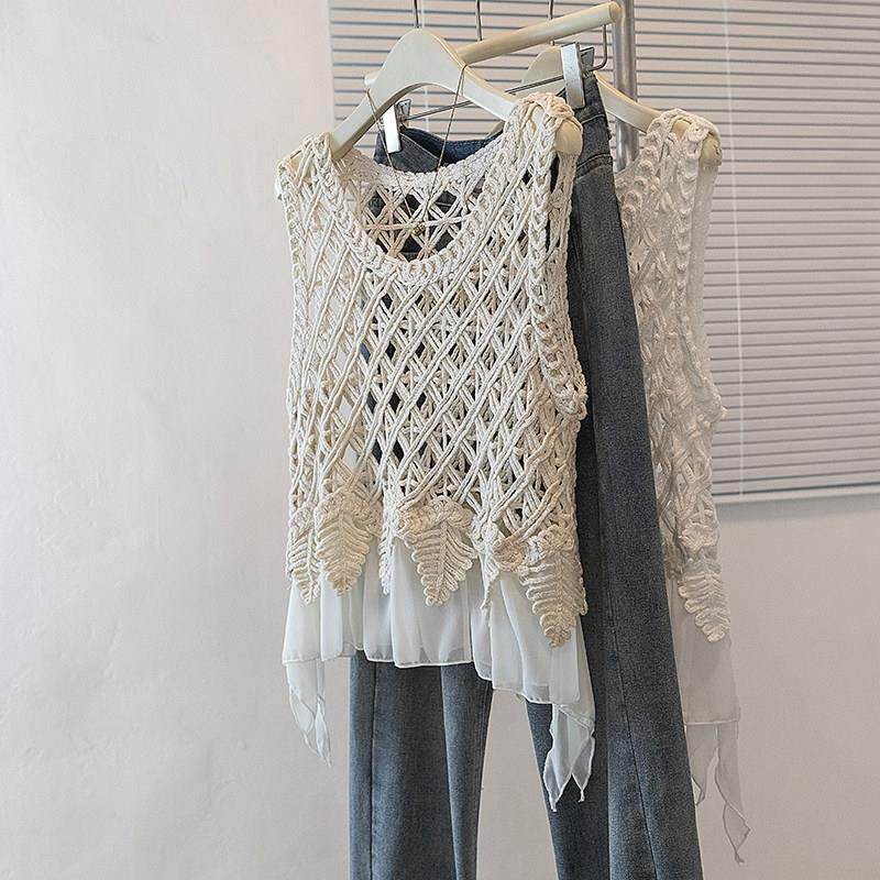 假两件镂空背心马甲女外穿2026新款夏季大码胖mm叠穿无袖罩衫上衣