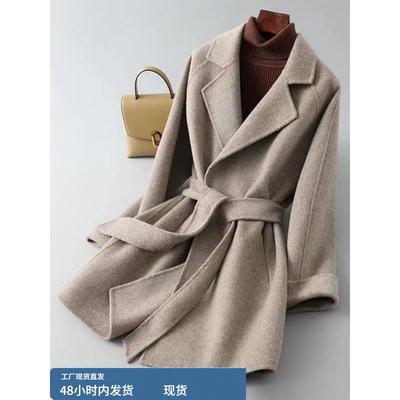正肩毛呢外套大码女2025新款胖mm秋冬高级感中长款小个子呢子大衣