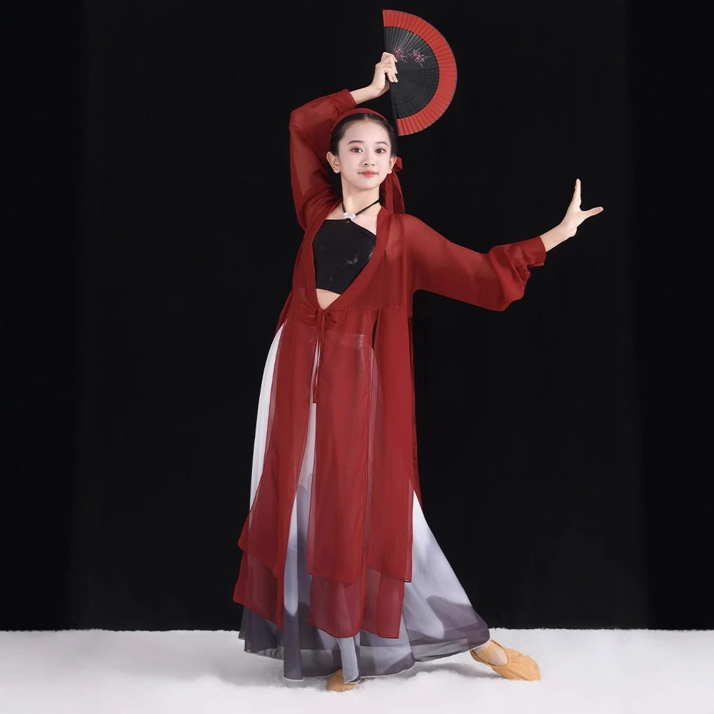儿童古典舞纱衣服装女童民族舞飘逸身韵古风中国练功服艺考演出服