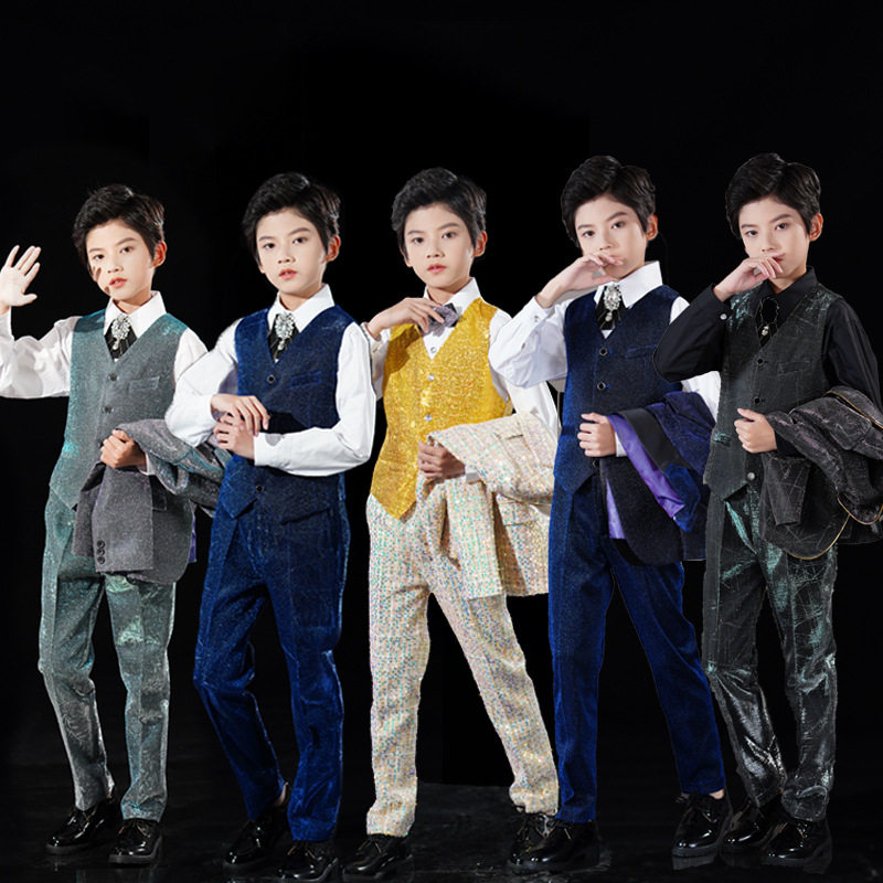 男童西装马甲套装三件套花童主持人小礼服钢琴演奏帅气走秀小