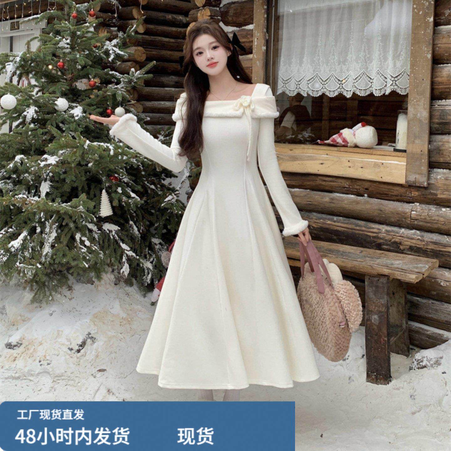 一字肩方领针织连衣裙女秋冬大码微胖mm显瘦收腰法式小香风长裙子,运动/瑜伽/健身/球迷用品,瑜伽短裙,淘宝优惠券,粉丝福利购,淘宝优惠卷