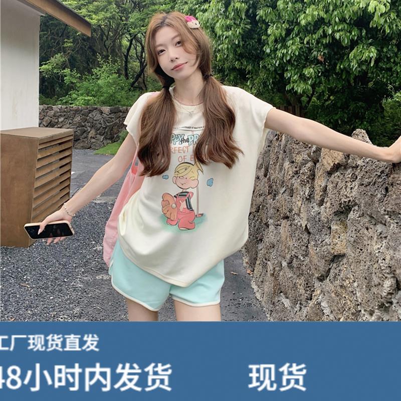 甜盐休闲运动套装女夏季可爱短袖短裤宽松显瘦韩版学生两件套时尚