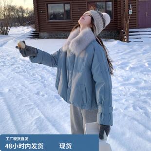 设计感真毛领派克羽绒服女短款2025冬可盐可甜减龄小个子工装外套