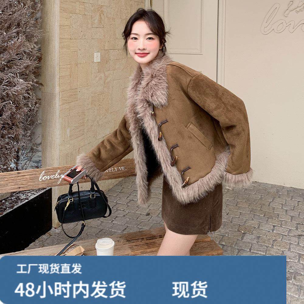 美拉德咖色牛角扣皮毛一体羊羔毛厚外套女秋冬超火好看短加绒棉服,运动/瑜伽/健身/球迷用品,广场舞套装,淘宝优惠券,粉丝福利购,淘宝优惠卷