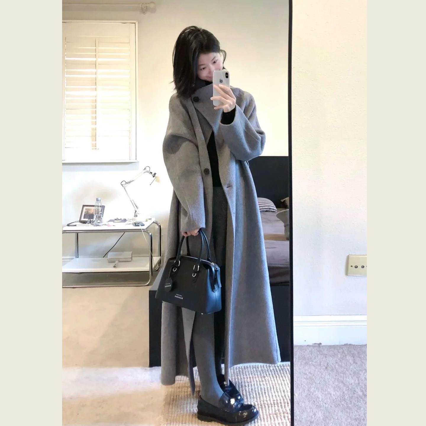 灰色设计感立领斜门襟呢子大衣女秋冬季韩系宽松显瘦长款毛呢外套,运动/瑜伽/健身/球迷用品,广场舞套装,淘宝优惠券,粉丝福利购,淘宝优惠卷
