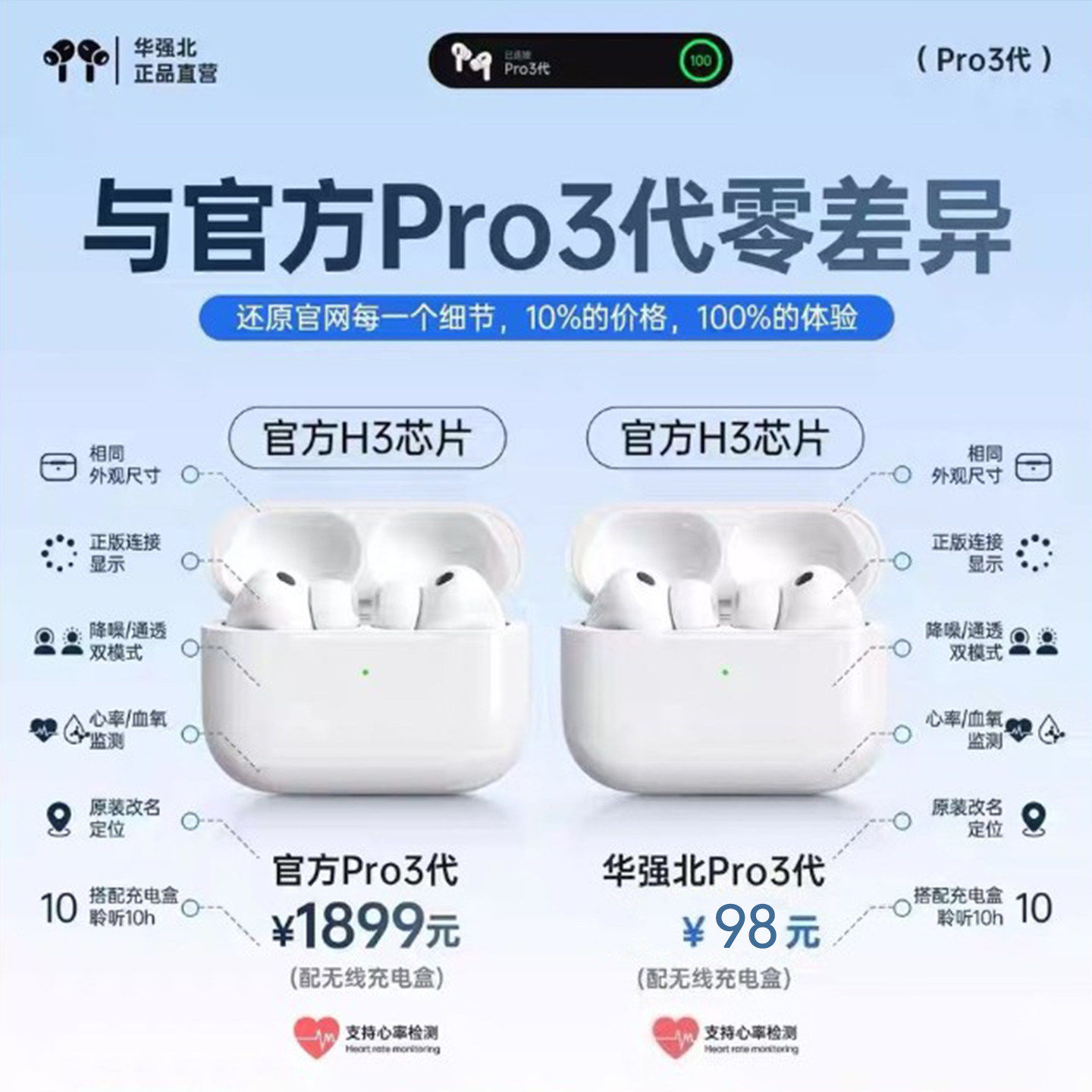 26年新款华强北八代Pro3入耳式无线蓝牙降噪耳机适用苹果安卓鸿蒙