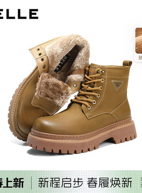 百丽男士休闲工装马丁靴冬季新款厚底增高加绒保暖靴子8XQ01DD5