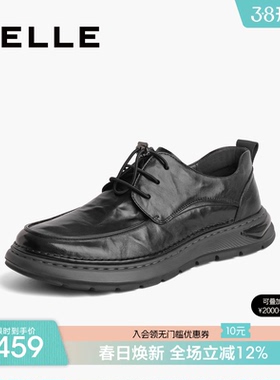 百丽男鞋黑色休闲皮鞋男春季新款牛皮商务鞋爸爸皮鞋8CA01CM3