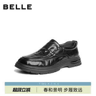 新款 百丽男士 一脚蹬休闲商务皮鞋 男26春季 L6021AM6 牛皮全黑公务鞋