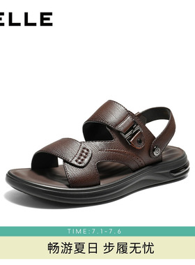 百丽男士透气休闲凉鞋软底26夏季新款羊皮两穿爸爸皮凉鞋A2351BL6