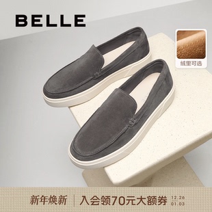 一脚蹬懒人豆豆公务鞋 百丽男士 新款 男25冬季 加绒A2055C 休闲乐福鞋