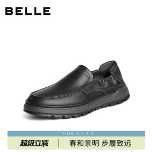 新款 百丽男士 一脚蹬休闲商务皮鞋 男春秋季 D3GC4CM5 牛皮软底爸爸鞋