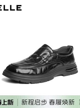 百丽男士一脚蹬休闲商务皮鞋男26春季新款牛皮全黑公务鞋L6021AM6