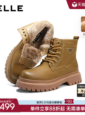 百丽男士休闲工装马丁靴冬季新款厚底增高加绒保暖靴子8XQ01DD5