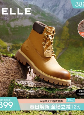 明星同款百丽又见旷野大黄靴男冬季加绒马丁靴男款工装靴8MQ01DD4