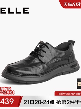 百丽男鞋黑色休闲皮鞋男春季新款牛皮商务鞋爸爸皮鞋8CA01CM3