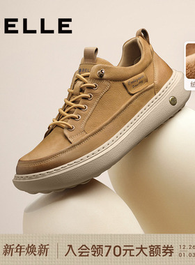 百丽男士户外休闲工装板鞋2025新款牛皮革厚底增高鞋加绒A2137CM5