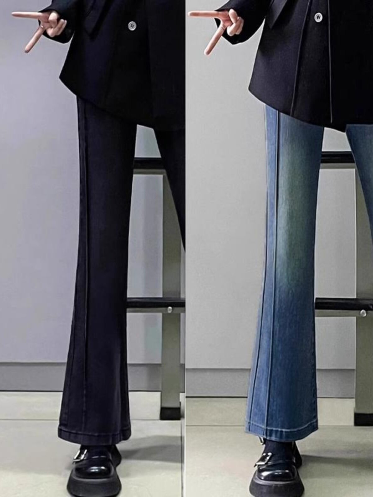 微喇牛仔裤女秋季穿搭2025年新款保暖九分裤高腰弹力显瘦喇叭裤子