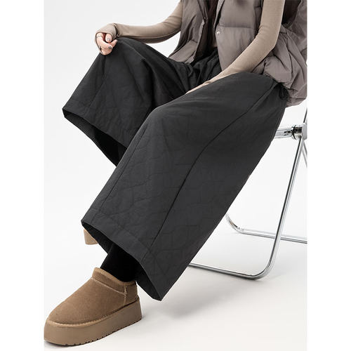 加厚保暖菱格夹棉阔腿裤女秋冬季2025新款高腰垂感休闲八分直筒裤