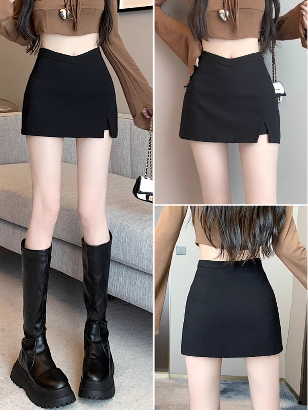 黑色开叉半身裙女2025新款早秋穿搭A字裙裤裙高腰西装短裙包臀裙
