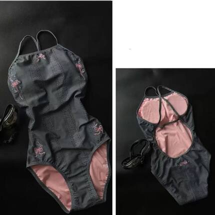 【灰耀粉黛】竞速游泳专业成人性感训练连体三角运动泳衣女爆款