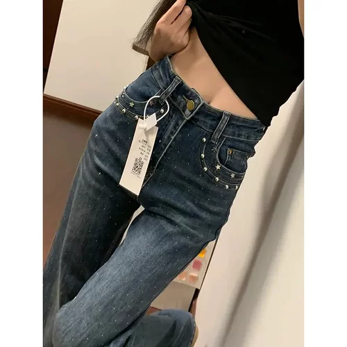 满天星烫钻微喇叭牛仔裤超火好看