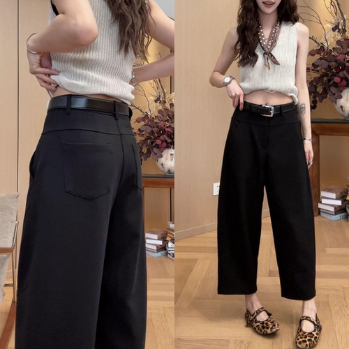 黑色西装弯刀阔腿裤子女款夏显瘦
