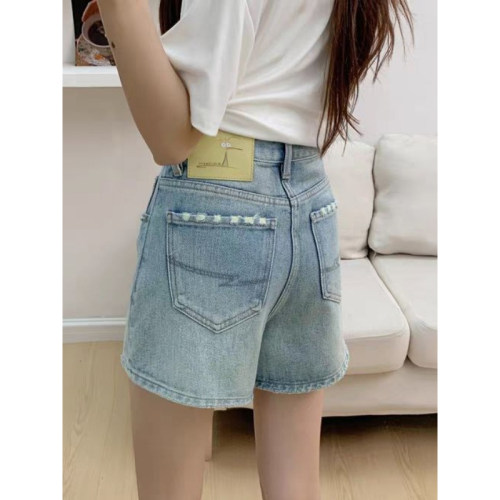 复古蓝牛仔短裤女夏高腰显瘦百搭