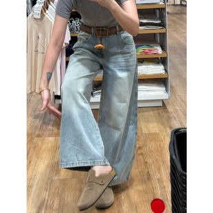 美式高街复古刺绣牛仔裤女春夏2026新款宽松高腰显瘦直筒阔腿裤子