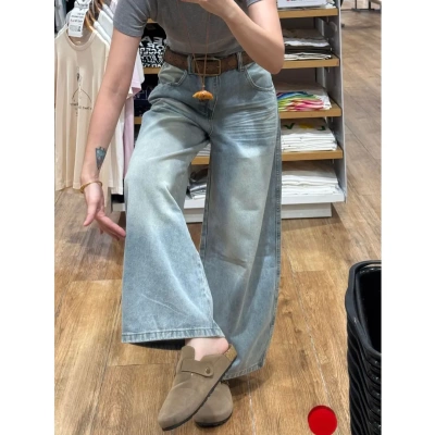 美式高街复古刺绣牛仔裤设计感女