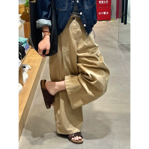 卡其色休闲阔腿裤宽松直筒长裤子