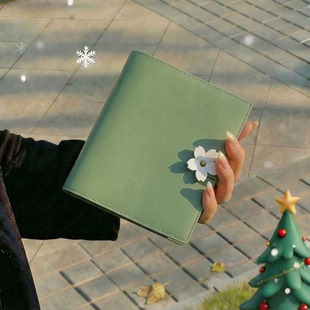 方形高颜值ins风活页本软皮外壳可拆卸手帐本活页加厚笔记本本子小花绳扣记事本学生日记本可拆卸空白方方本