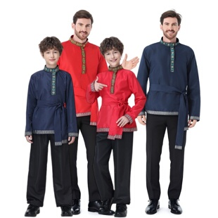 俄罗斯族演出衣服亲子少数民族舞蹈服男孩新疆舞表演服饰合唱服装