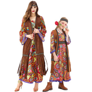 万圣节表演服 复古70年80年代迪斯科嬉皮士hippie costume演出服