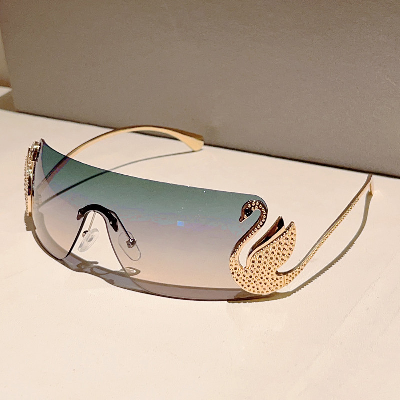金属无框小天鹅连体太阳镜个性时尚街拍墨镜女高级感欧美潮流眼镜
