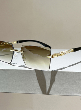 新款韩版百搭无边框豹子装饰墨镜