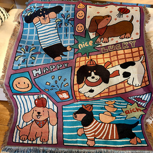 外贸一无是处挂毯腊肠狗卡通狗DIY装饰挂画半成品壁毯多功能毯子