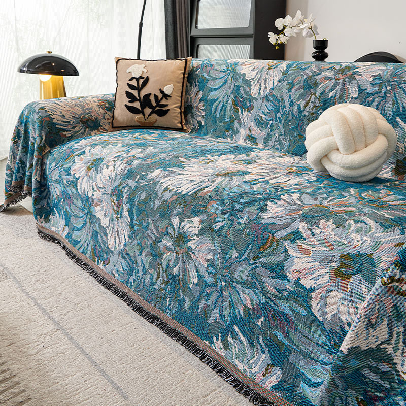 跨境外贸油画风沙发巾四季万能毛毯复古莫奈花园毯盖巾全盖沙发罩,居家布艺,沙发垫,淘宝优惠券,粉丝福利购,淘宝优惠卷