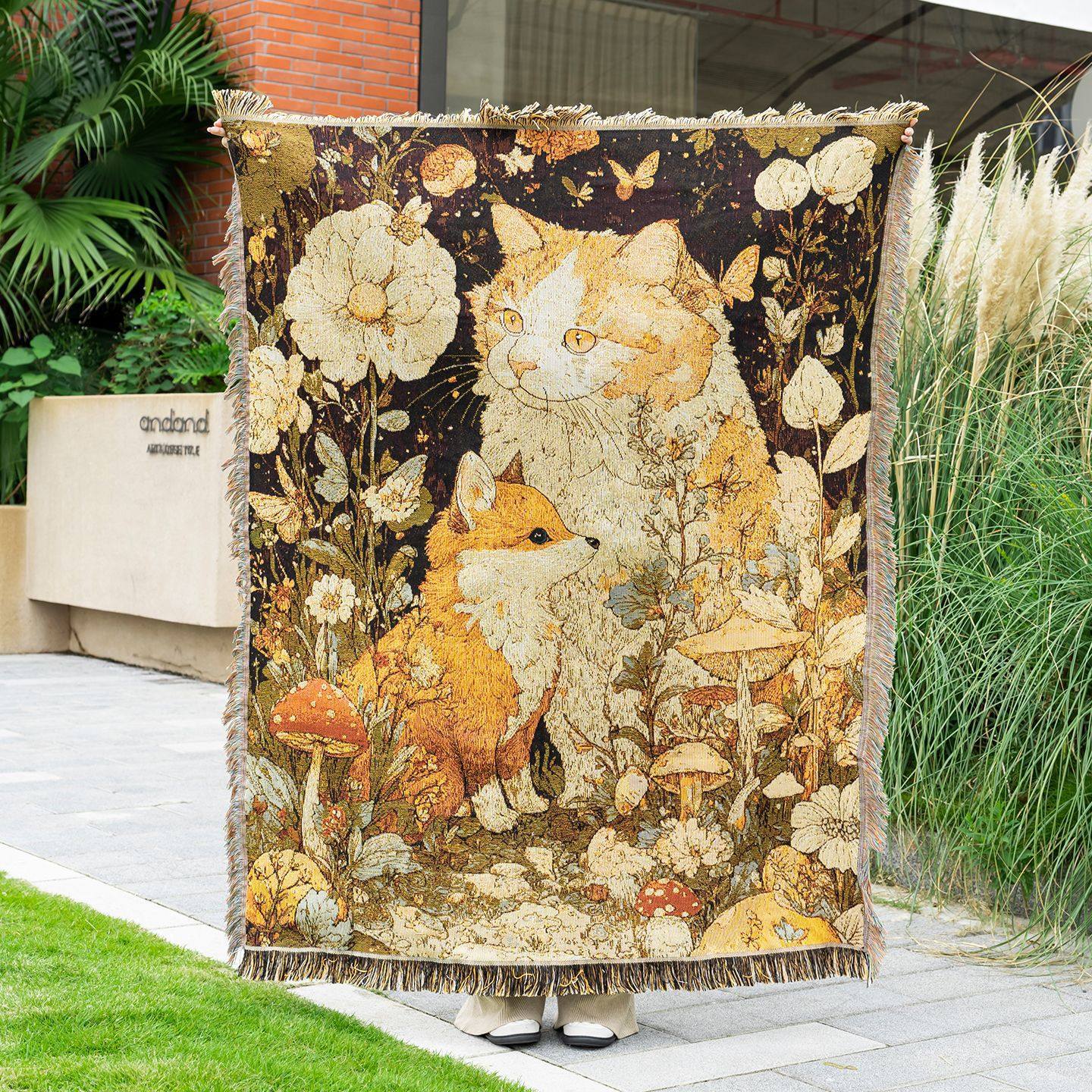 跨境外贸棉线挂毯油画可爱猫咪装饰挂画DIY壁毯挂布露营野餐垫,居家布艺,挂毯/壁毯,淘宝优惠券,粉丝福利购,淘宝优惠卷