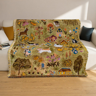 一无是处油画中古风沙发毯四季单人沙发盖毯功能沙发巾纯棉沙发罩