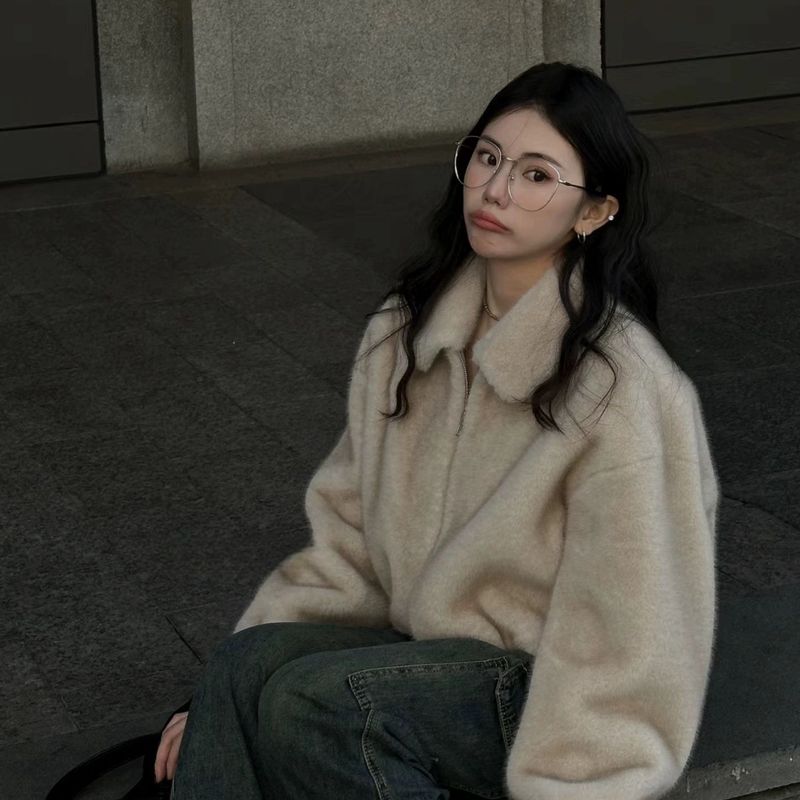 芒芒奶芙复古翻领环保仿皮草毛