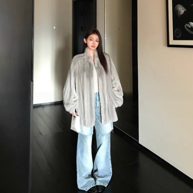 「温柔显贵」仿水貂毛立领环保皮草外套2025冬季宽松高级轻奢大衣